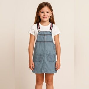 Tommy Hilfiger Little Girls Blue Demin Suspender Overalls Dress Size M (8/10)